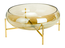 SCHAAL ON METAL FOOT CHAMPAGNE 34X34XH17.5CM GLAS