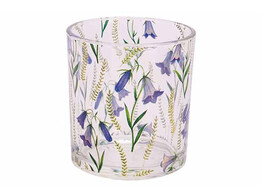 THEELICHTHOUDER PURPLE FLOWERS TRANSPARANT 7X7XH8CM GLAS
